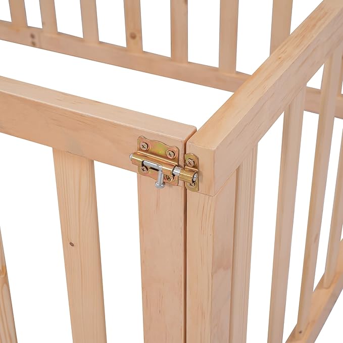 Merax Twin Floor Bed with Safety Guardrails and Door, Wood Montessori Floor Bed Frame for Kids, Twin Playhouse Bed Frame for Baby Girls and Boys, Natural
