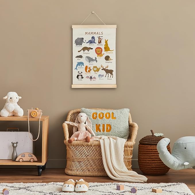 SereneHanctuary Mammal Animal Wall Art,Educational Animal Nursery Wall Decor, Boho Mammals Poster Hanger Frame for Toddler Kids Room Bedroom Nursery Playroom Classroom Decor,12x16 Inches