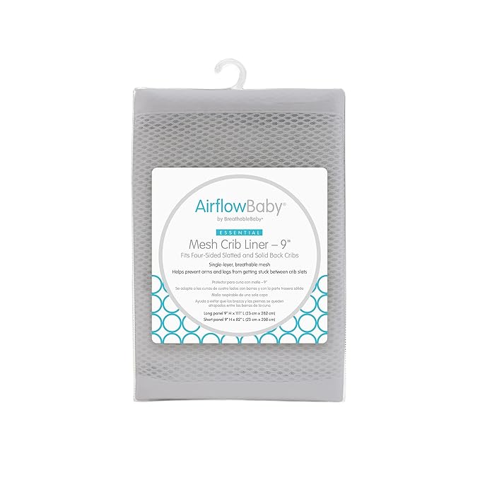 Breathable Mesh Liner for Full-Size Cribs, 9" H (23cm) Essential 2mm Mesh, White (Size 4FS Covers 3 or 4 Sides)