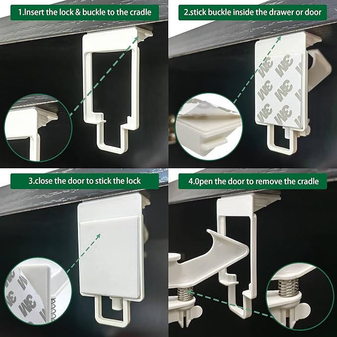 Vmaisi 12 Pack Cabinet Locks Child Safety Latches - Baby Proofing Cabinets Drawer Lock with Adhesive Easy Installation - No Drilling or Extra Screws (White)