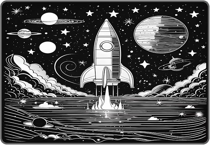 Space Rocket Rug for Boys Room Black and White Rugs Galaxy Stars Carpet Planet Throw Rugs for Kids Teens Doormat Bedroom Living Room,31 in X 47 in