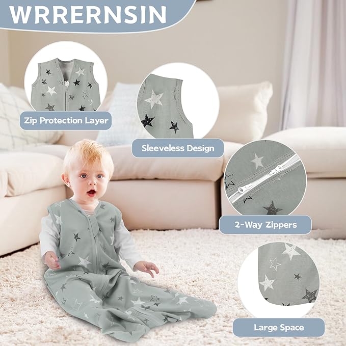 Baby Sleep Sack 6-12 Months,100% Cotton TOG 0.5 Wearable Blanket for Boys and Girls, 3 Pack 2-Way Zipper Lightweight Sleeping Bags for Toddler Newborn Infant