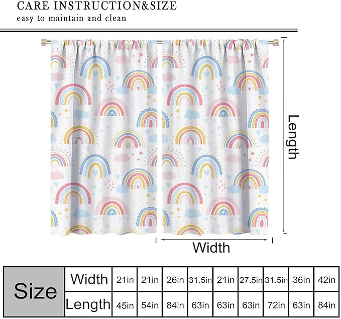 Kids Rainbow Curtains Boho Cartoon Colorful Stars Love Heart Lovely Abstract Art Pattern Print Window Drapes for Girl Bedroom Living Room Kitchen Decor,2 Panel Set,52Wx84H Inch Blackout