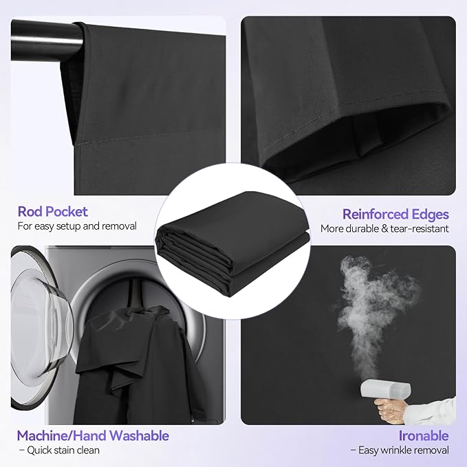 EMART 8.5X 10 ft Adjustable Photography Backdrop Stand Kit with 12x 10ft Black Curtain and Portable Large Format Screen with Polyester Material for Party, Live Game, Interviews, YouTube, TIK Tok