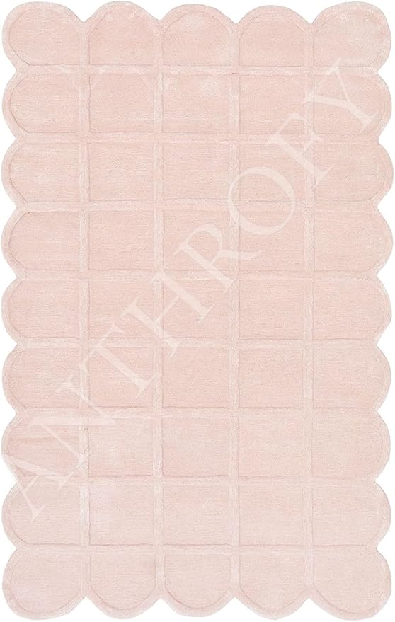 Selena Scallop Area Rug – 10’ x 14' – Handmade Wool Area Rugs – Pink – Rugs for Living Room, Bedroom – Anti-Skid – Carpets with Non-Slip Natural Backing with 100% Cotton