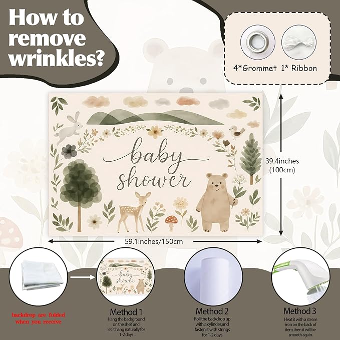 Woodland Baby Shower Backdrop Woodland Creature Baby Shower Decorations Rabbit Deer Bear Forest Animals Nature Party Banner for Jungle Safari Rustic Animals Gender Reveal Photo Props 5 * 3ft