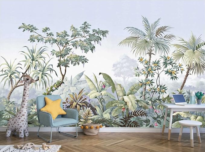 Tropical Banana Leaf Wallpaper Green Plant Wall Murals for Bedroom Living Room (not self-Adhesive)