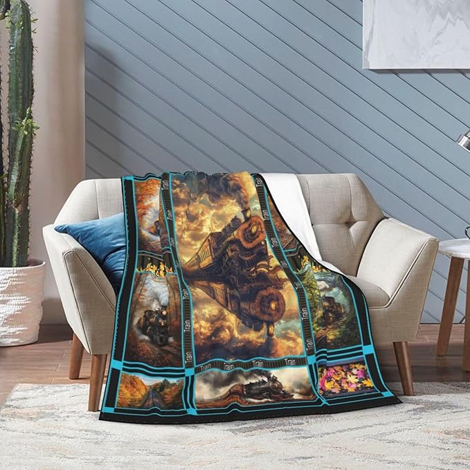Train Blanket Jet Train Throw Blanket Flannel Stuff Merch Cozy Decor Fleece Soft Plush Fuzzy Warm Lightweight Bedding Gifts for Kids Women Men Girls Boy Couch 80"X60"