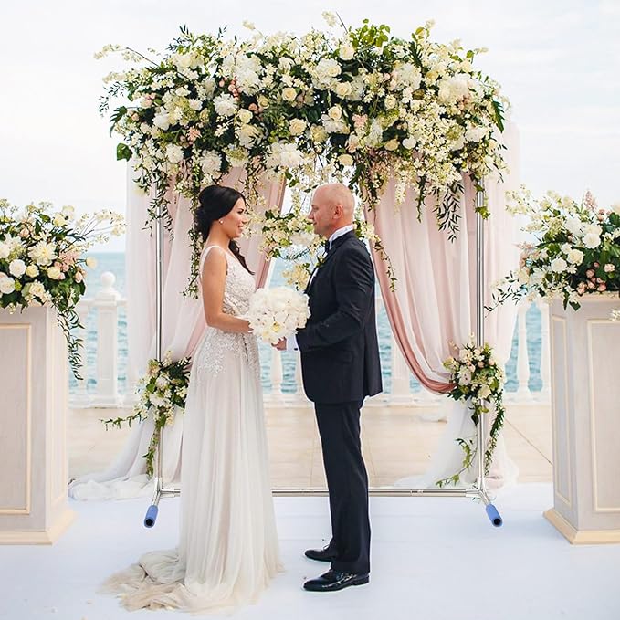 Wedding Arch Backdrop Stand,7x5 FT Metal Arch Backdrop Stand for Ceremony, Stainless Steel Square Backdrop Stand for Parties,Wedding,Birthday,Anniversary,Baby Shower,Garden Decorations