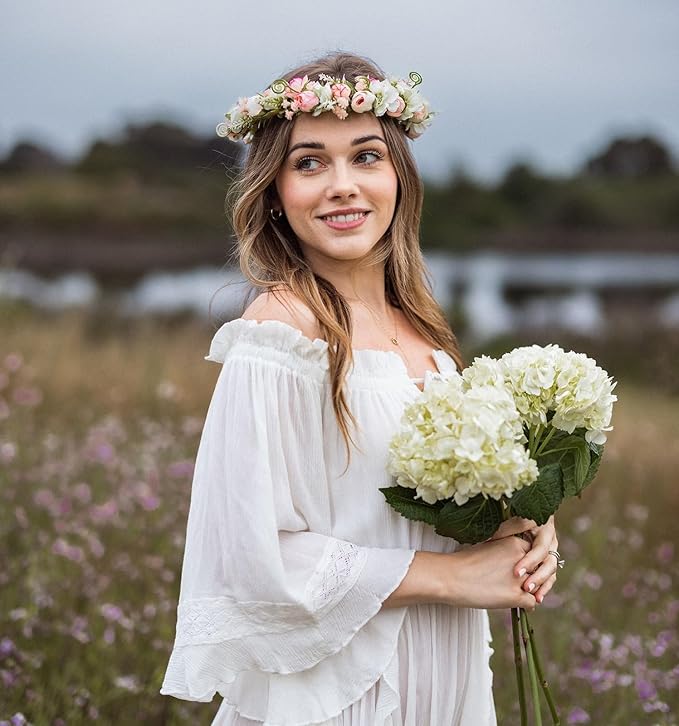 Vividsun Flower Crown Floral Wreath Headband Floral Crown Wedding Festivals Photo Props Headpiece (F/pink camellia)