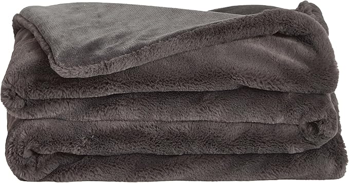 UnHide Lil’ Marsh - Faux Fur Blanket - Durable, Lightweight, Extra Soft Blanket - Machine Washable - Charcoal Charlie, Small (50” x 60”)