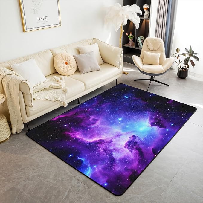 jejeloiu Galaxy Area Rug 4x5 Floor Mats Purple Blue Universe Starry Sky Decorative Carpet Set Ultra Soft Outer Space Accent Rug Kitchen Office Decor