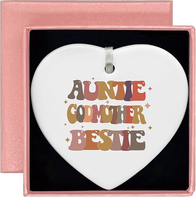 Heart Shaped Ornament-Godmother Proposal Gift for Aunt Best Friend Women-Christening Baptism Thank You Appreciation Present-Mother’s Day Christmas Keepsake Home Decor