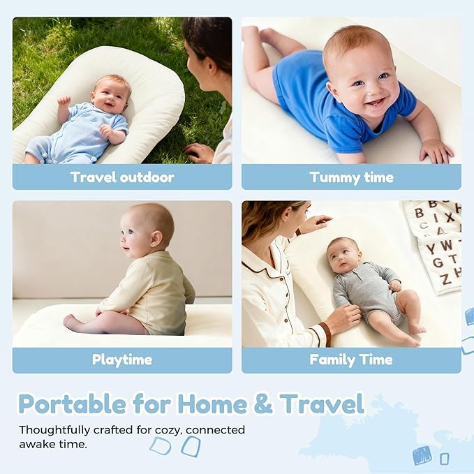 Baby Lounger & Snuggle Nest for Newborn 0-24 Months, Baby Nest Supervised Breathable Cotton for Newborn, Newborn Essentials Gifts, Breathable Portable Infant Lounnger for Travel and Home(White）