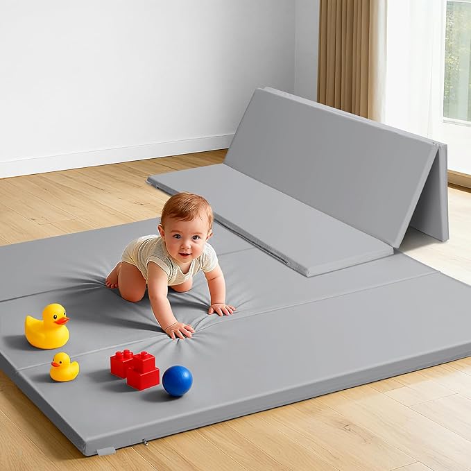 Baby Play Mat, 48 x 48 Inch Foldable PU Leather Waterproof Playpen Mat, 1.6" Extra Thick Foam Floor Mat for Infants and Toddlers, Non-slip Toddler Activity Playmat Cushion