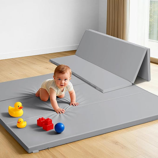 Baby Play Mat, 48 x 48 Inch Foldable PU Leather Waterproof Playpen Mat, 1.6" Extra Thick Foam Floor Mat for Infants and Toddlers, Non-slip Toddler Activity Playmat Cushion
