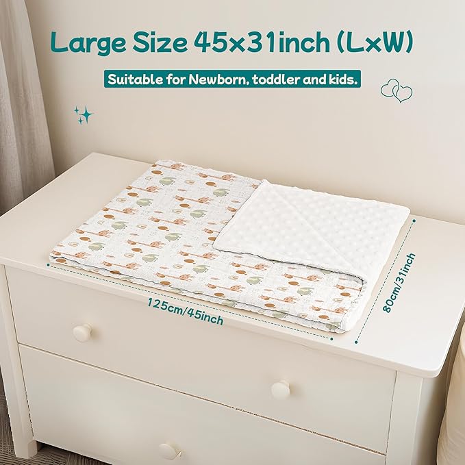 Chungie Soft Baby Blanket 40x30 inches – 100% Cotton Muslin Front & Plush Minky Fleece Back, Multi-Layer Blanket for Baby Boys & Girls, Nursery Bed Blanket, Newborn & Toddler Use