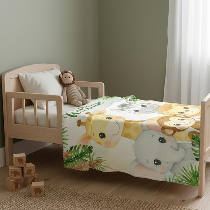 Personalized Woodland Baby Blanket with Name, Custom Name Blanket for Boy, Printed in USA, Super Soft Blankets for Newborn, Customized Gifts for Baby Shower Birthday Christmas