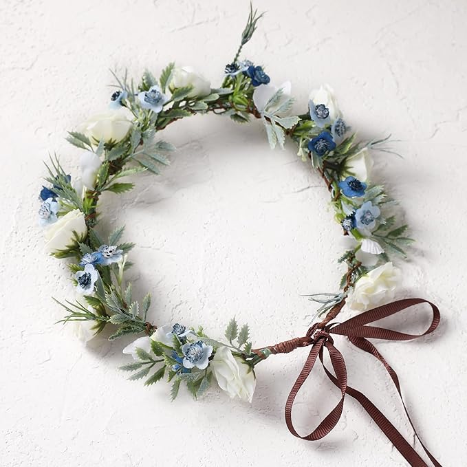 Women's White Rose Headpiece - Small Rose Starry Headband Traditional Round Headband Wedding Shooting Props Birthday Party Dance Party Decoration Renaissance Festival Crown