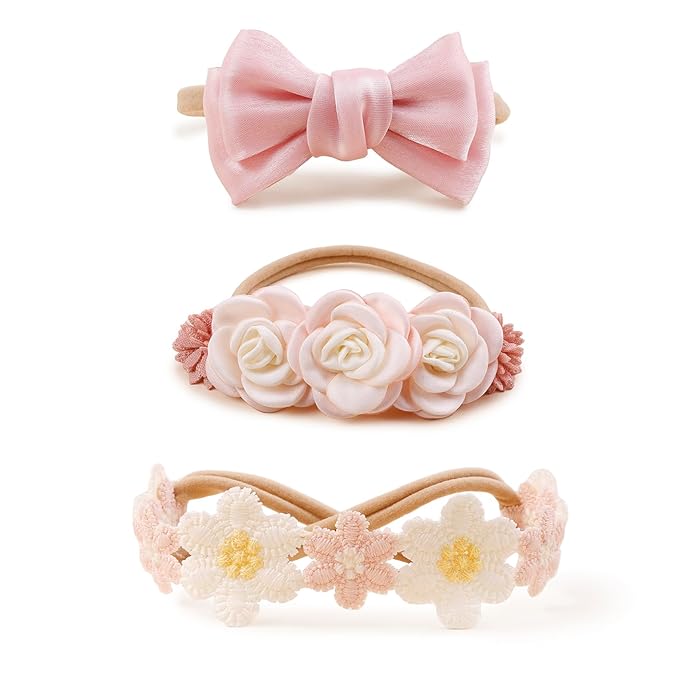 OOSAKU Baby Girl Flower Headbands Set Elastic Floral Headbands 6pcs Soft Nylon Hair Band for Newborn Toddler Hair Accessories (H-F3)