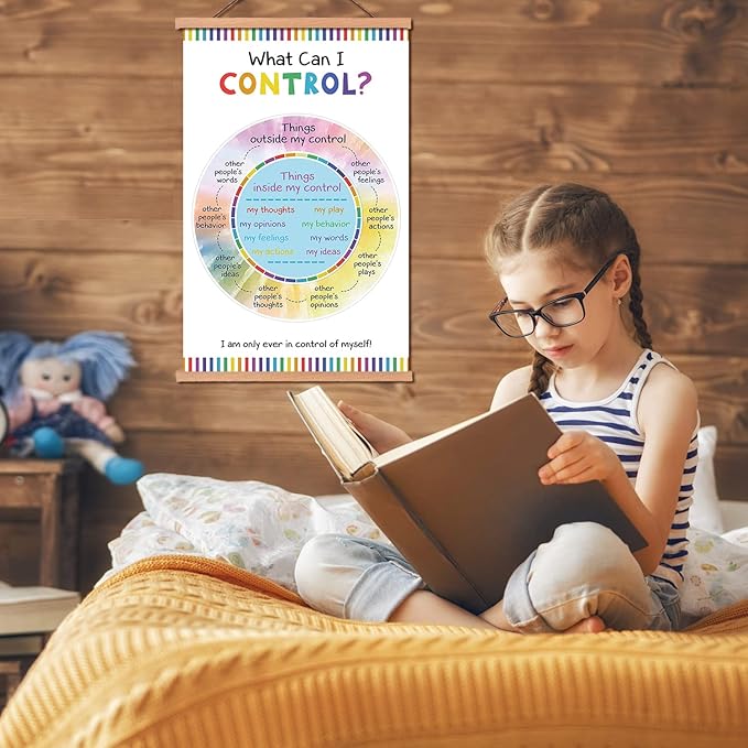 KAIRNE Colorful Inspirational Quote Poster with Wood Magnetic Hanger Frame, What I can Control Motivational Canvas Wall Art, 13.8X22 Inch for Classroom, Office