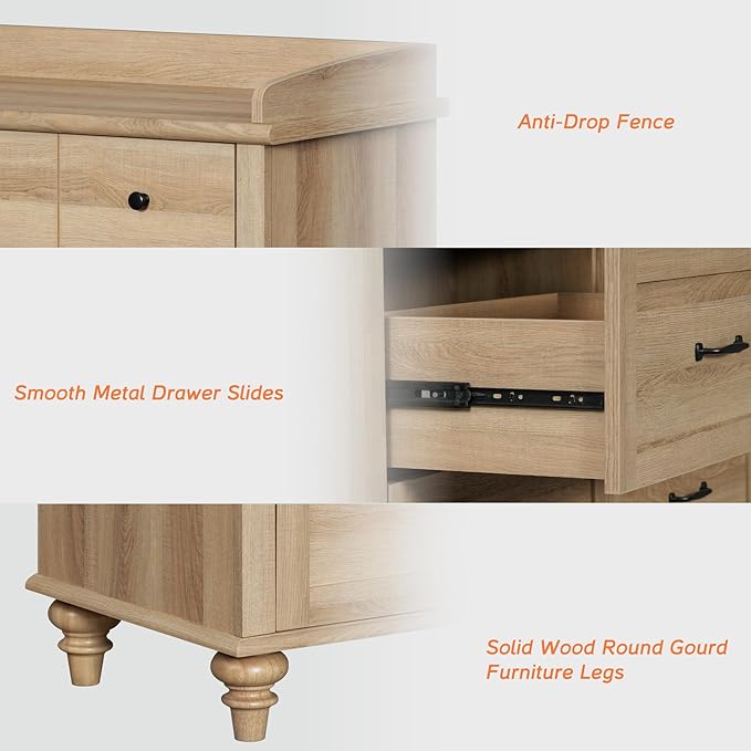WAMPAT 2-in-1 Baby Dresser with 12 Drawers for Kids Dresser, Farmhouse Wooden Double Dressers for Bedroom, Oak 6 Drawer Dressers Set Organizer for Children’s Bedroom, Nursery Furniture