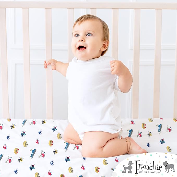 Frenchie Mini Couture, Boys Pack N Play Sheets, 100% Cotton, Cars, Boats, Planes, 27 x 39in, 2-Pack