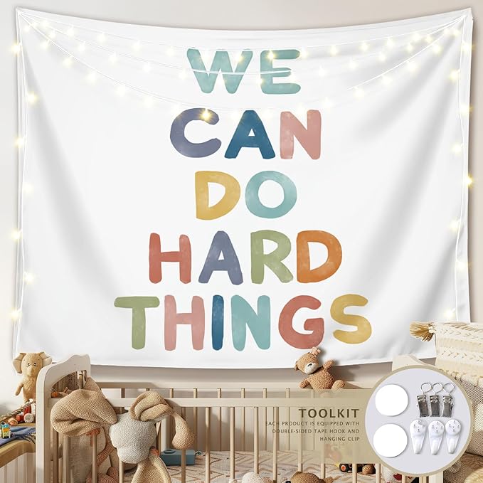 LIANGW Boho Positive Affirmations Kids Tapestry for Classroom, Classroom Decor, I Can Do Hard Things, Kids Affirmtions Nursery Wall Art, Tapestries Wall Hanging 50x60 inches