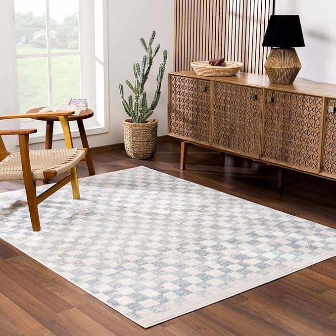 Hauteloom Benjy Living Room, Bedroom Area Rug - Contemporary - Cream, Silver Blue - 18" x 18"