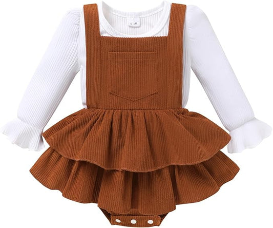 YOUNGER TREE Newborn Baby Girl Fall Winter Outfits Long Sleeve Romper Corduroy Overall Dress Infant Skirt Clothes Sets