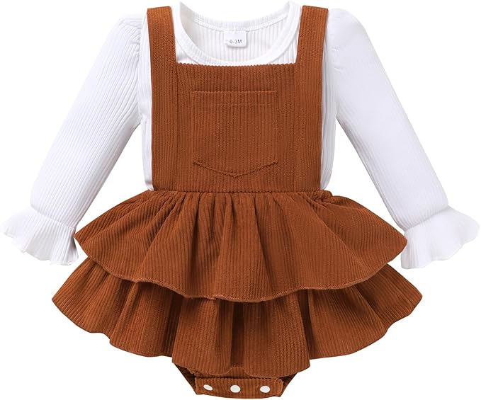YOUNGER TREE Newborn Baby Girl Fall Winter Outfits Long Sleeve Romper Corduroy Overall Dress Infant Skirt Clothes Sets