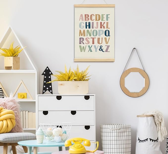 foedor Alphabet Numbers Poster Framed, Nursery ABC Wall Decor Poster Hanger Frame,Hanging Banner Decor for Nursery Toddler Girls Room Play Room, 12x16 Inch, Set of 2