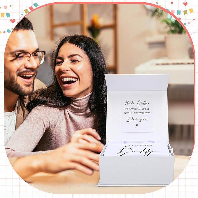 4 Pcs Pregnancy Announcement for Husband, Hello Daddy Baby Bodysuit, Hello Daddy Pregnancy Reveal Card Baby Reveal Gift Box Surprise Baby Announcement Gifts Set for Husband Partner
