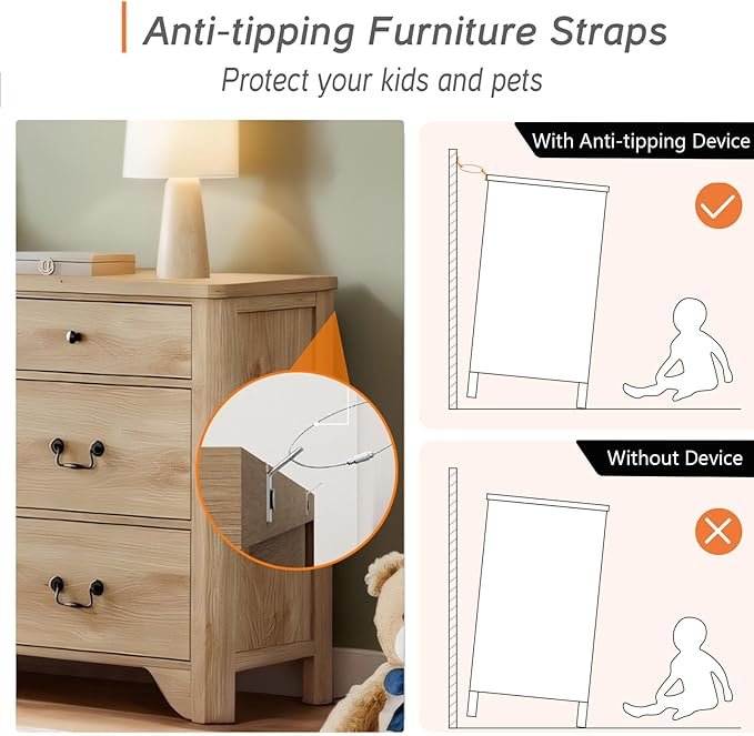 WAMPAT 6 Drawers Dresser for Bedroom, 47.2“ Wide Kids Dresser for Boys and Girls with Large Drawers for Bedroom, Living Room, Hallway, Oak