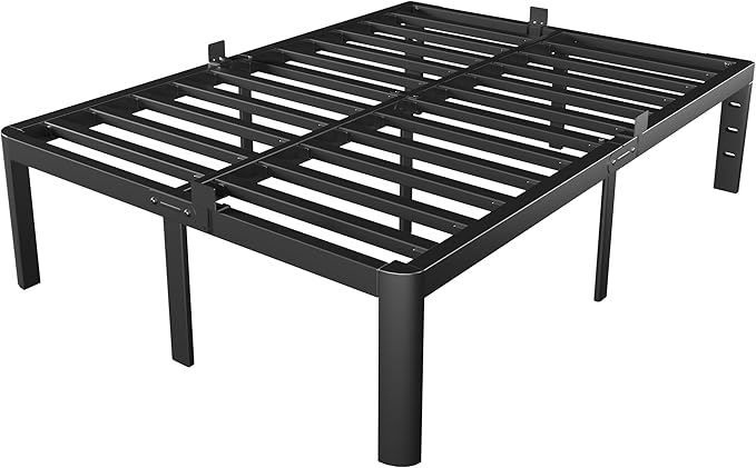 Full Size Bed Frame 16 Inch, Metal Platform Full Bed Frame No Box Spring Needed, DIY Headboard Hole, Heavy Duty Steel Support 3500 LBS, Noiseless, Round Leg, Storage Space, Easy Assembly, Black