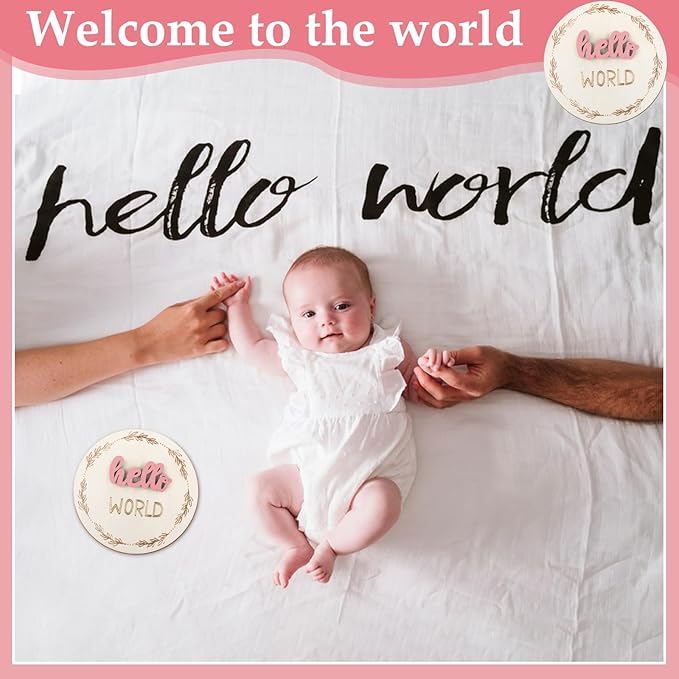 7 Pcs Months Baby Milestone Signs, 3D Pink Baby Monthly Milestone Cards Milestone Wooden Circles for Newborn Boy Girl 1-12 Months Baby Milestone Pictures (Double Sided)
