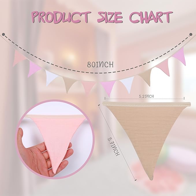 Pennant Banner Flags,Infant and toddler room decoration pennant,for Nursery Decor Baby Birthday Boho Wedding Shower Party Event (Pink Colorful Banner)