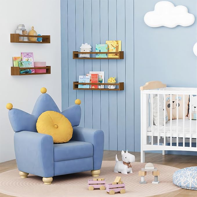 Forbena Solid Wood Floating Nursery Book Shelves for Wall, Walnut Nursery Bookshelf Wall Mounted for Bedroom, Large Kids Floating Bookshelves for Children Toys Classroom Books Art Decor (Dark Brown)
