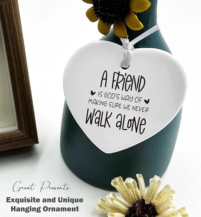 Heart Shaped Christmas Ornament-Friendship Gift for Best Friend Women BFF Soul Sister Birthday A Friend is God’s Way Ceramic Keepsake with Gift Box