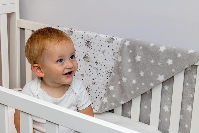 Sherpa Fleece Baby Blankets for Boys and Girls – Colorful, Reversible Baby Blankets for Newborns, Infants, Toddlers, and Nursery (Sunny & Starry Skies)