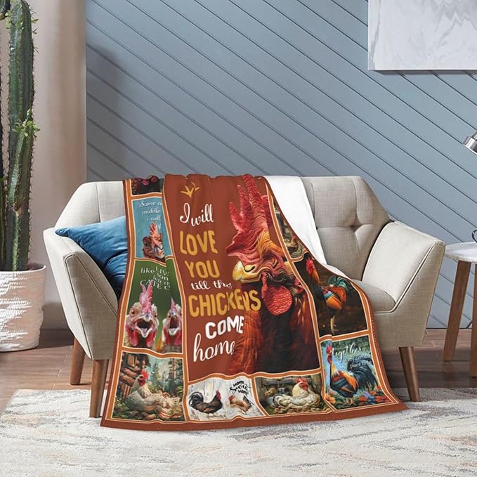 Chicken Blanket Rooster Throw Blanket Flannel Animals Stuff Merch Cozy Decor Fleece Plush Fuzzy Warm Soft Lightweight Bedding Gifts for Chicken Lover Women Men Girl Boy Couch 80"X60"