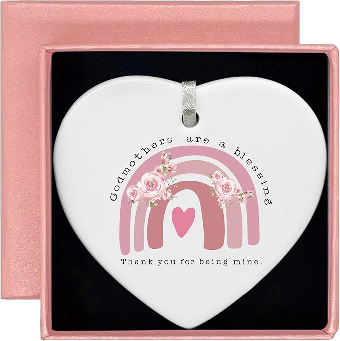 2025 Godmother Ceramic Heart Shaped Ornament-Baptism Keepsake for Godmom-Godmom Gifts for Christmas from Godchild-Godmothers are A Blessing