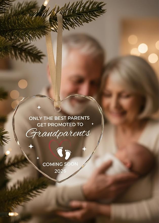 Heart's Sign Christmas Pregnancy Announcement Ornament 2025 | Grandparents Pregnancy Reveal | Promoted to Grandparents Xmas 2025 | Baby on The Way - Coming Soon 2026