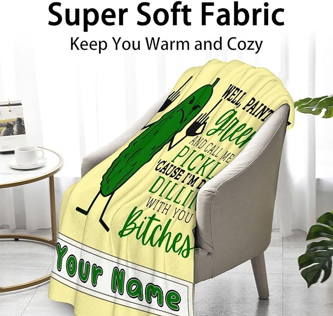 Custom Pickle Throw Blanket for Kids - 40x50 Inches Crib Size - Soft Fluffy Cozy Blankets Gift - Beige Novelty Blanket Throws for Travel, Office