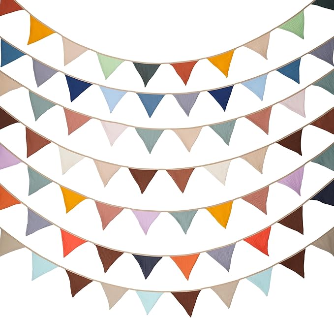 Fabric Bunting Banner, 2 Pack Handmade Neutral String Banner Each 8.5 ft 10 Flags Nursery Wall Hanging Wedding Birthday Home Baby Shower Party Decoration Bunting (Orange Grey)