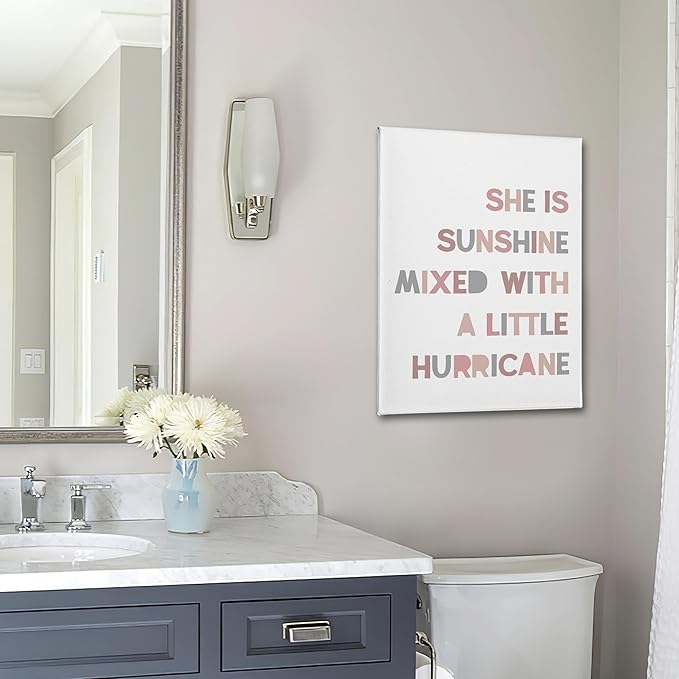PHAMTE Girls Bedroom Wall Decor,She is Sunshine Mixed with a Little Hurricane Girls Room Wall Art,Sunshine Print Framed Canvas Painting Artwork for Room Bedroom Home Nursery Playroom(16x24 Inch)