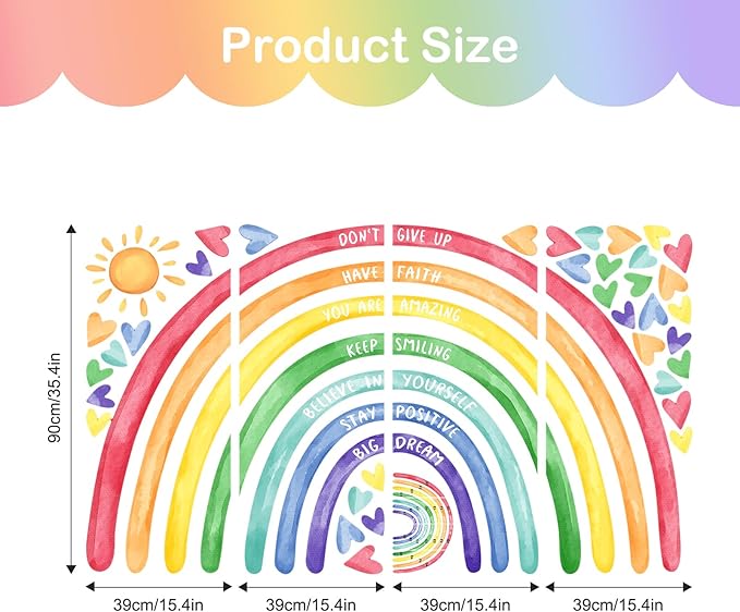Tanlaby 56x35'' Large Rainbow Wall Decals Inspirational Quote Rainbow Wall Stickers Peel and Stick Stickers Waterproof Wallpaper for Girls Kids Bedroom Nursery Playroom Classroom