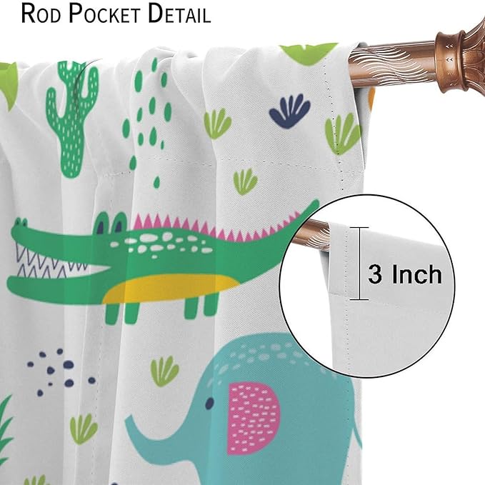 Kids Animals Blackout Curtains Cartoon Cute Abstract Fun Tropical Animals Art Printed for Children Girls Boys Bedroom Nursery Rod Pocket Decoration Window Drapes 2 Panels W21xL63in
