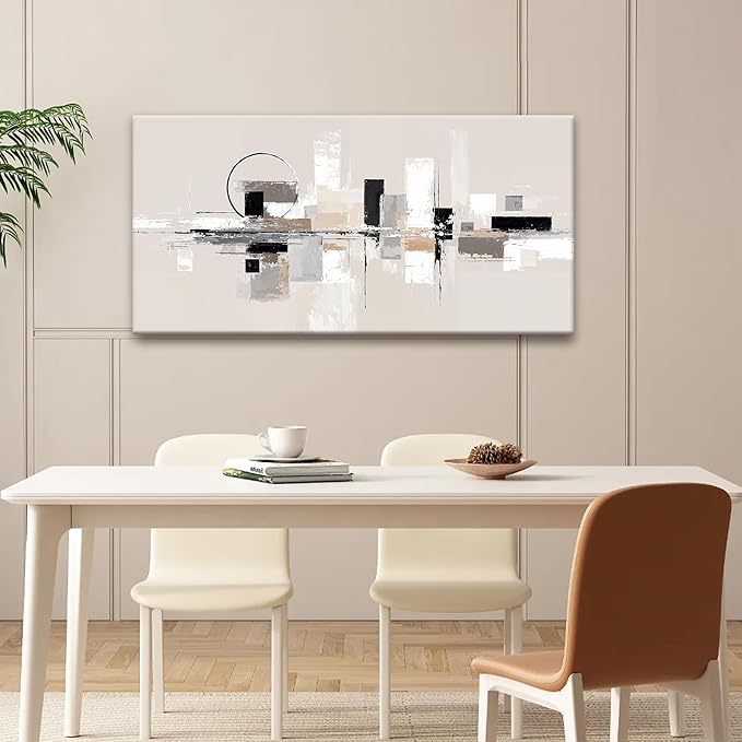 QSQ Abstract Canvas Art Wall Decor Black White Wall Art Painting Abstract Wall Decor Prints Grey Brown Minimalist Artwork Picture For Bedroom Kitchen Office Bathroom Home Wall Decoration 20" × 40"