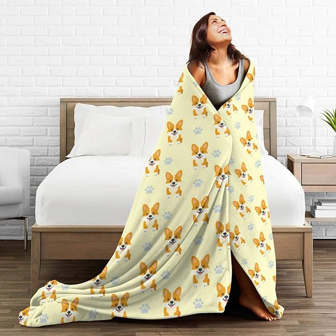 Corgi Blanket Cute Corgi Dog Throw Blanket Puppy Soft Cozy Fleece Fuzzy Stuffed Plush Flannel Gifts for Girls Women Boys Kids Adults 50"X60"